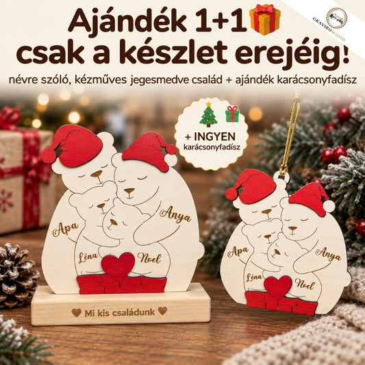 Jegesmedve családi ölelés - ajándék karácsonyfadísszel