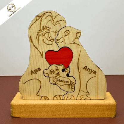 Kézműves oroszlán család fából
