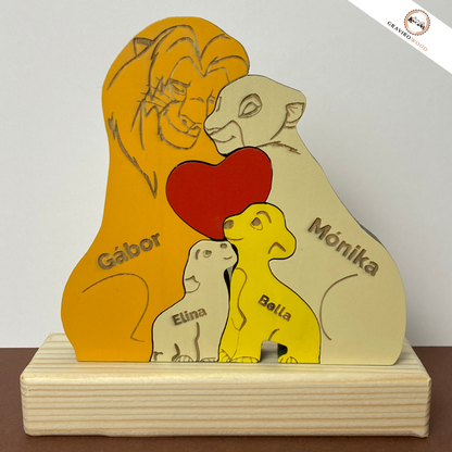 Kézműves oroszlán család fából