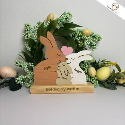 Kézműves nyuszi család fából (egyedi gravírozással)
