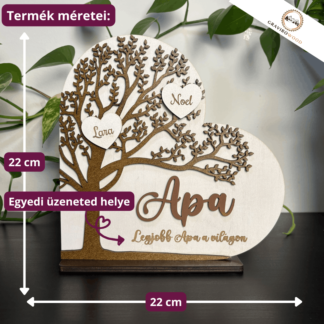 Személyre szabható Szeretetfa – Egyedi gravírozott ajándék Apának és Nagypapának