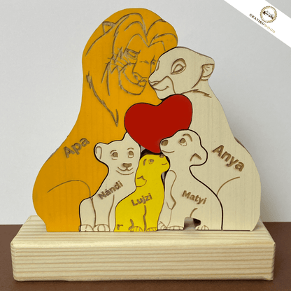 Kézműves oroszlán család fából