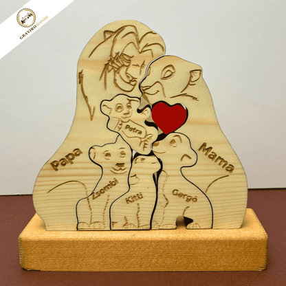 Kézműves oroszlán család fából