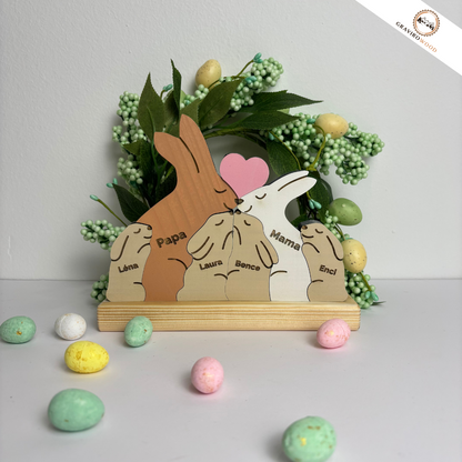 Kézműves nyuszi család fából (egyedi gravírozással)