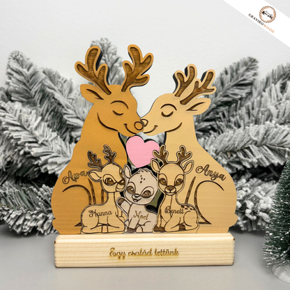 Kézműves rénszarvas család fából