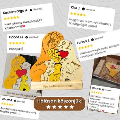 Kézműves oroszlán család fából