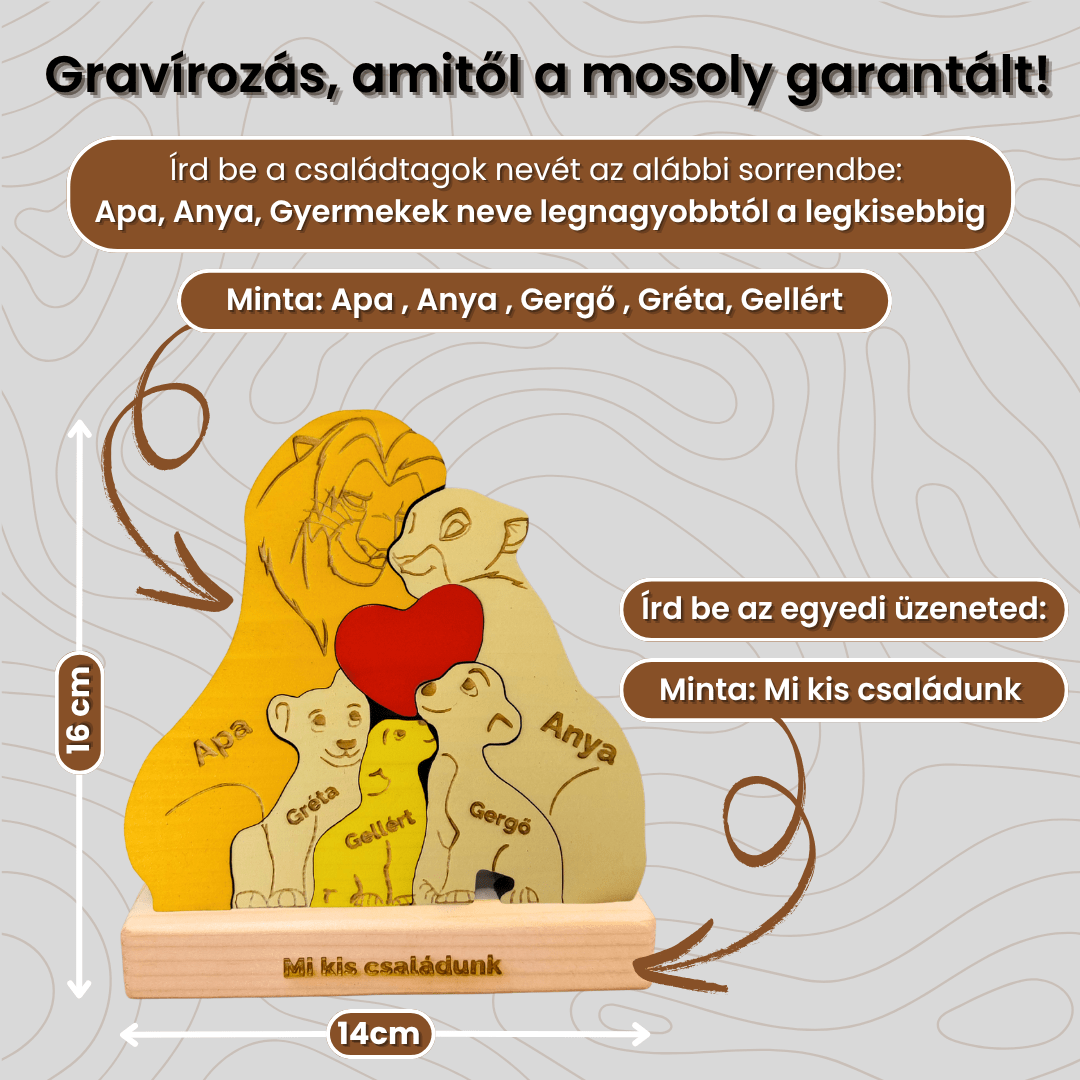 Kézműves oroszlán család fából