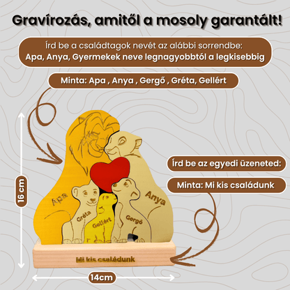 Kézműves oroszlán család fából