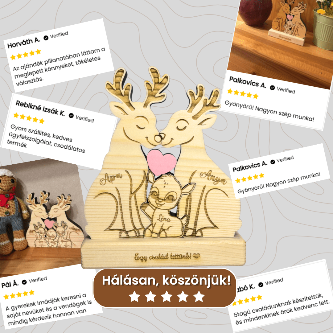 Kézműves rénszarvas család fából