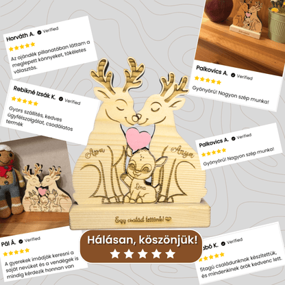 Kézműves rénszarvas család fából