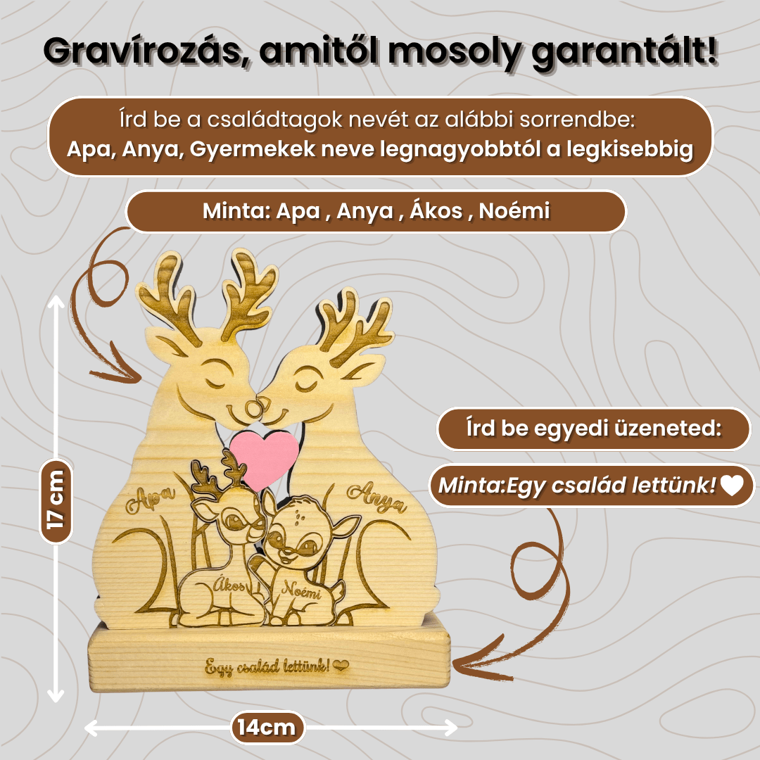 Rénszarvas Család – Személyre szabható fa dekoráció