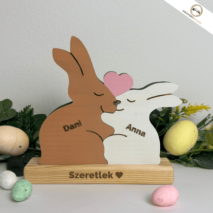 Kézműves nyuszi család fából (egyedi gravírozással)