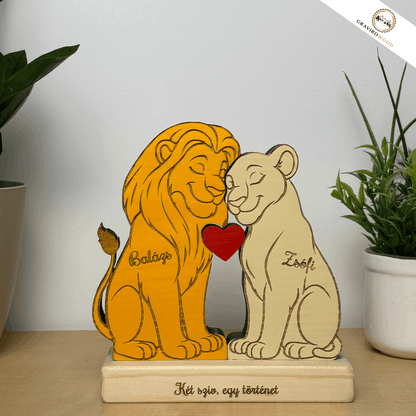 Kézműves oroszlán család fából