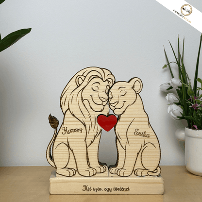Kézműves oroszlán család fából