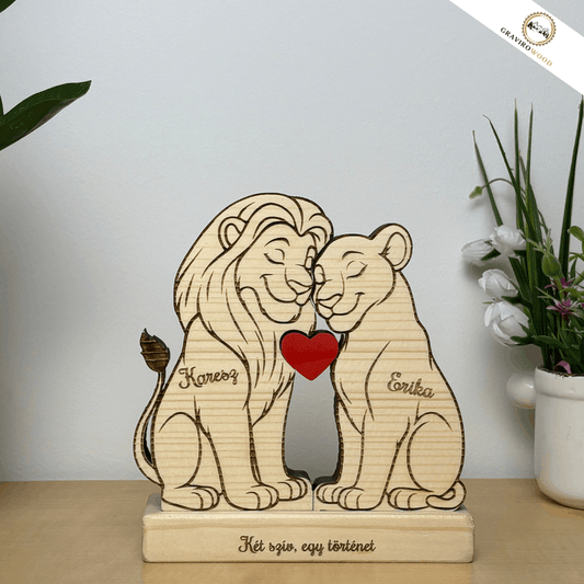 Kézműves oroszlán család fából