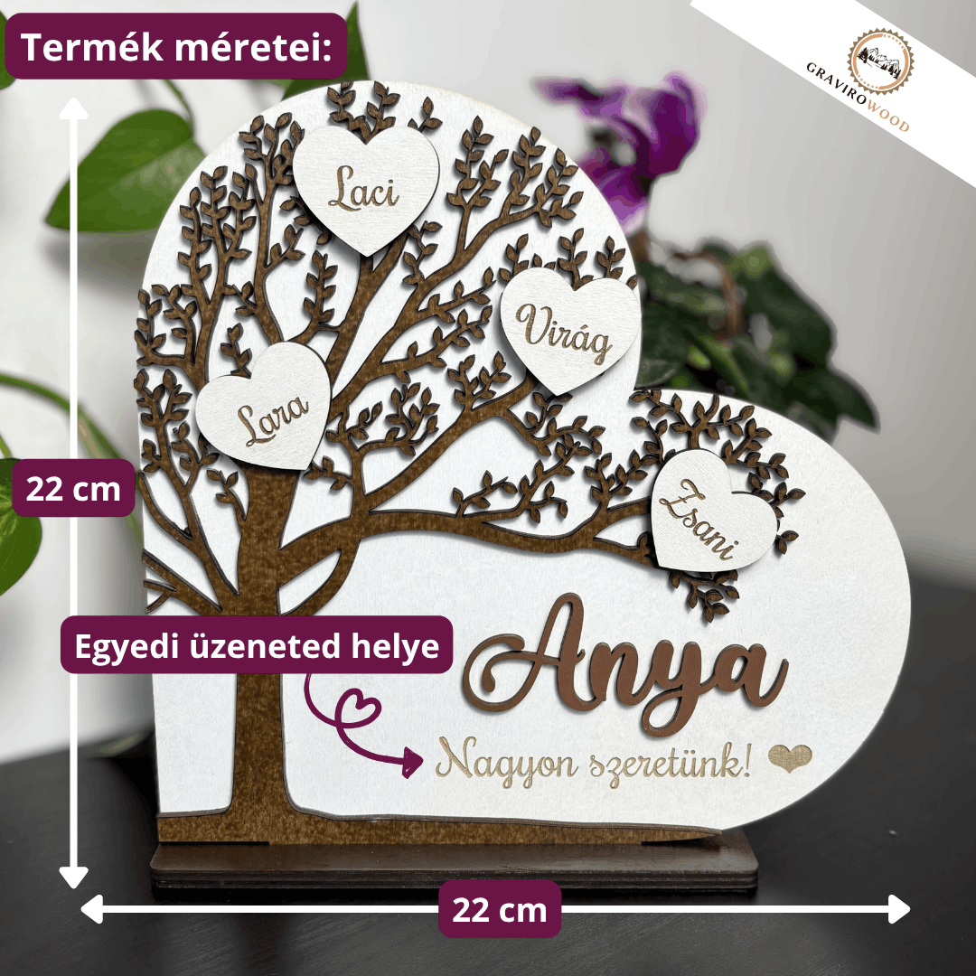Személyre szabható Szeretetfa – Egyedi gravírozott ajándék Anyának és Nagymamának