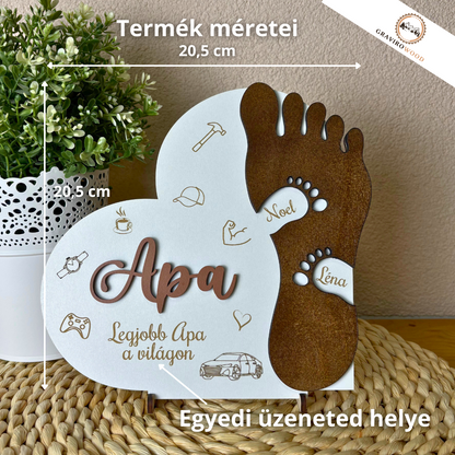 Személyre szabható talp mintájú dekoráció – Egyedi gravírozott ajándék Apának és Nagypapának